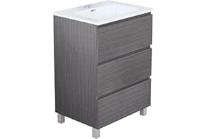 Baikal Mueble de Baño TRIX, Distribución de 3 cajones, con Patas y con Lavabo cerámico. Melamina 16mm. Distintas Medidas y Acabados Disponibles. Mueble MONTADO