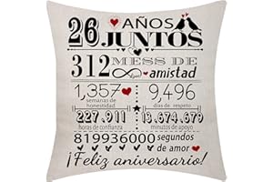 AOCASO 26 Aniversario de Boda Funda de Cojín 18x18 Pulgadas 26 Años de Matrimonio Boda Decoración para Parejas Padres Mujeres Hombres Marido Esposa Mamá Papá Amigos(26)