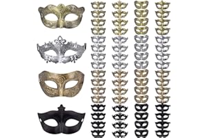 FEQO 64 Pieces Masquerade Masks Vintage Antique Masks Couple Venetian Masks for Halloween Carnivals Masquerade Party, 4 Colours