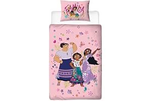 Character World Disney oficjalny zestaw poszewek na kołdrę Encanto dla jednego dziecka, wzór rodzinny, dwustronna, 2-stronna pościel w tym pasująca poszewka na poduszkę, zestaw na pojedyncze łóżko