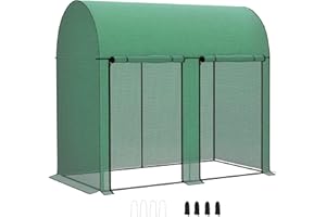 Outsunny Walk-In Greenhouse with Zipped Roll Up Doors, Small Tomato Greenhouse with Plastic Cover and Arched Top for Flowers, Vegetables and Herbs, 200 x 100 x 178cm, Green
