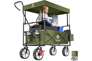 KESSER® Carrello pieghevole con tetto, carrello per attrezzi, con 2 tasche a rete e una tasca esterna, con freno anteriore, pieghevole, pneumatici in gomma piena, portata fino a 100 kg