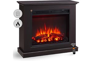 CROWNFLAME BALDERIA Chimenea eléctrica de pie Phanos | Efecto de Llama 3D | Calentador, Calefacción eléctrica de 2000W | Iluminación Ambiental LED | Mando a Distancia, Temporizador y termostato | Roble Oscuro