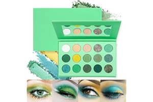Beteligir Palette de fards à paupières scintillants verts mats de 15 couleurs, palettes de maquillage hautement pigmentées, palette de fards à paupières métalliques Creme Shimmer pour Noël (green)