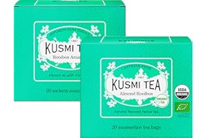 ‎KUSMI TEA Kusmi Tea - Rooibos Almond - Zestaw 2 puszek - Organiczny napar - Rooibos z upraw ekologicznych - Gładki i słodki napar bez teiny - 2x20 torebek herbaty