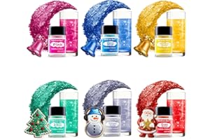 ERCORART Edible Glitter for Drinks- 6 Colours Edible Glitter with 4 Colours Gel Food Colouring for Cake Decorations, Edible Lustre Dust for Cocktails, Fondant, Cake, Chocolate, Drink Shimmer -3 g, Vegan