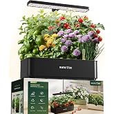 SUNCOZE Smart Hydroponic Garden with 12 Baskets, Black | Herb Garden with 24W LED Light, Adjustable Height, 4L Reservoir, Qui