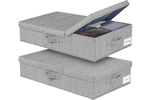 JUPELI Under Bed Storage Box with Lid – Foldable Sturdy Fabric Storage Solution with Reinforced Sidewalls & Bottom, Storage Box for Under Bed, Sofa & Top of Wardrobe Organisation，15 cm Tall （2 Pack）