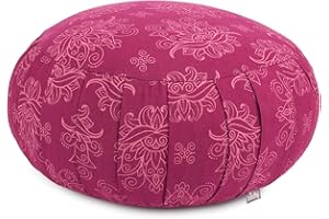 Bodhi Coussin de méditation ZAFU | Plis Extensibles et poignée de Transport Pratique | Housse en 100% Coton | Remplissage épeautre Bio | Hauteur 19cm | Collection Maharaja (Lotus Berry)