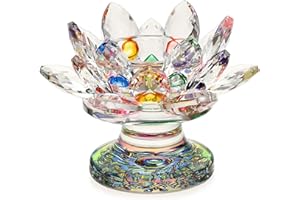 BSTKEY 4.5" colorido flor de loto de cristal candelabro Tealight - Arco iris Color Vidrio