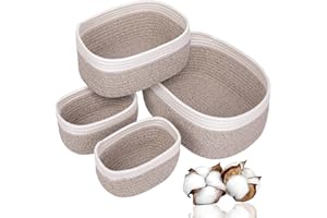 VORHOT 4er Set Aufbewahrungskorb Geflochten Baumwollseil, Korb Aufbewahrung Körbchen Wickeltisch Organizer, Stapelbare Deko Korb Speicher Storage Basket für Kinderzimmer Wohnzimmer Bad