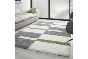 ‎CARPETTEX TEPPICH Carpettex Hochflor Teppich Wohnzimmer Shaggy Flokati Teppich Modern Kariert Design 80 x 250 cm Flur Teppich Läufer Grün - Teppich Bettvorleger Schlafzimmer Weich Flauschig Waschbar Küchenläufer