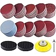 Rvetol 300 Pcs 2 Inch Sanding Discs Pads, Hook and Loop Pads Kit for Drill Grinder Rotary Tools with 1/4" Shank Backing Pad and 2pcs Foam Buffering Pad 80 120 180 240 400 600 800 1000 2000 3000 Grits
