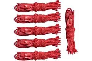 Skyzone 6 Pack Reflective Ropes - 4mm x 4M Camping Guide Ropes with Tensioner, Weatherproof Reflective Cord for Tents, Hammocks, Tarps, Outdoor Survival Gear (Red, 4mm)