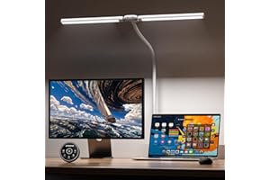 EYOCEAN Schreibtischlampe, Doppelkopf Schreibtischlampe Klemmbar, 16W 72cm Tageslichtlampe Schreibtisch mit Fernbedienung, Dimmbare Monitor Lampe, Schwanenhals Büro Tischlampe, Augenschutz Klemmlampe