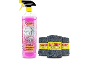 ‎WOSHUP! WOSHUP! Waterless Wunder Wosher Auto Trockenreiniger Xtra Skin Schutzfilm 1000 ml Wasserlos Reinigen Auto Ohne Wasser für Wohnwagen, Wohnmobil, Auto, Motorrad und Boot (1 Liter + 3er Tuch)