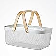 Eden & Willow Mesh Wire Metal Storage Basket with Wooden Handle - Versatile Organiser for Kitchen, Bathroom, Office - Stackable & Durable (White, Large)