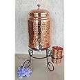 Indian Art Villa Pure Copper Hammered Design Water Pot Heavy Gauge with Brass Tap & Copper Glass & Stand, Storage & Serving Water, Volume- 10 Liters