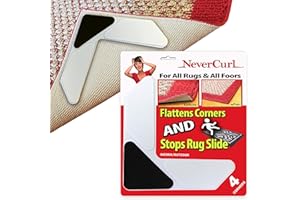 STEPNGRIP NeverCurl Rug Grippers - Anti Curl Corner Grippers for Laminate, Wooden, or Tiled Floors, Carpet Rug Corner Tape Grippers with Strong Grip Technology, Stops Rug from Curling and Slipping - 4 Pack