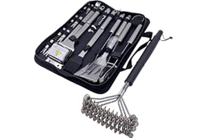 Masters & Burrell BBQ Grill Tool Set with Carry Case, Stainless Steel Barbecue Accessories with Storage Bag, Complete Premium Outdoor BBQ Utensil Set (BBQ Set with Large Wire Brush)