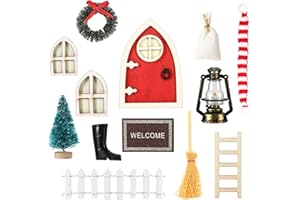 Wodovia Wichteltür Weihnachten Set, Wichteltür Zubehör Weihnachten Set,Teppich, Laterne,Kranz,Holzleiter,Stiefel,Besen,Puppenhaus Deko Wichteltür Zubehör Weihnachten Feentür Ornament Set