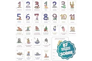 HOMYKIDS® Tarjetas Cumple Meses Bebe en ESPAÑOL - 40 Tarjetas Logros Bebé + Caja Sobre - Regalo Original Fotos de Recién Nacidos - Recuerdos Primer Año y Momentos Especiales