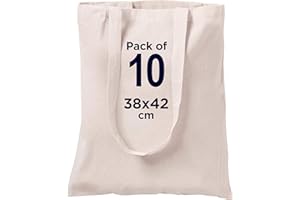 CENTRIX Natural Cotton 10 pack 15 X 16 inch reusable grocery bags, 5.5 oz cotton canvas tote, eco friendly super strong washable great choice for promotion branding and gift