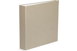 MARELI Album Fotografico 32x31 ad anelli 40 fogli bianchi forati per scrapbooking, Tessuto Lino Ecru