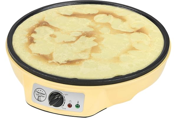 Bestron Crêpière électrique au design rétro, Sweet Dreams, Revêtement antiadhésif, Jaune, Ø 30 cm, 1000 W