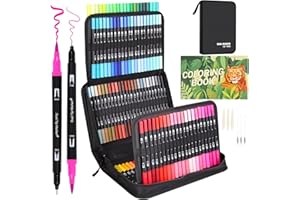 Sonlaryin Feutres Coloriage Adulte, 132 Stylos à Colorier Stylos Pinceaux à Double Pointe Pinceaux Marqueurs d'art Calligraphie Lettrage Feutre pour Coloriage Enfants, Dessin, Création Artistique