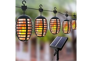Aourow Lucine Solari Effetto Fiamma per Esterni, 10m 12 Lampadine, Lampade a Sospensione Solari con Fiamma Tremolante, IP65 Lampada a Fiamma Solare a LED Resistente alle Intemperie USB Ricaricabile