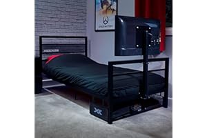 X-Rocker Basecamp TV Gaming Bed with Rotating Mount, Storage and Cable Management, Single 3ft Low Sleeper Bedstead, Metal Frame, Ideal for Kids Bedroom, Up to 32" TV Supported - Black