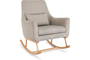 Tutti Bambini Oscar Rocking Chair - Nursing Breastfeeding Rocker with Back Support Cushion, Soft Brushed Cotton, Solid New Zealand Pine - Pebble (Grey)