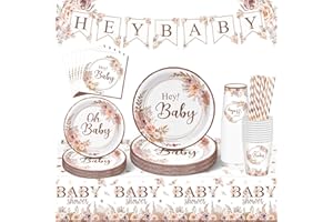 YIMAKJ Babyparty Deko Junge Mädchen Partygeschirr Set, Baby Shower Deko Mit Papier Teller Becher Servietten Strohhalme Banner Tischtücher Für Babyshowerparty Deko,Baby Shower Geburtstag (20 Gäste)