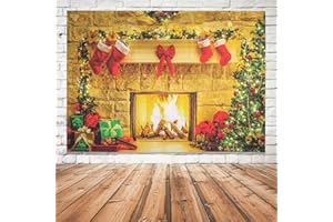 Kaket Christmas Xmas Backdrop 7x5 FT, Fireplace Backdrop for Photography, 150 x 210 CM