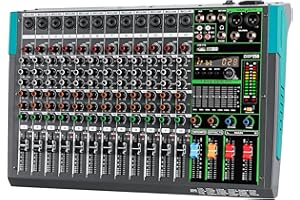 Depusheng PA12 Professional Audio Mixer 12 Channel DJ Controller with 259 DSP Effects Bluetooth MP3 Input USB Player 48V Power Phantom