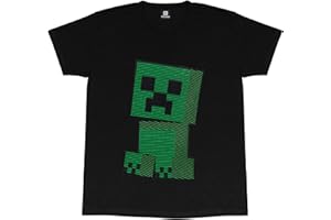 Popgear Minecraft Crew Neck T-Shirt For Girls, Creeper Lined Print Camisetas-de-Moda para Niñas