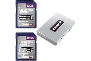 Integral 32 GB 2-pak kart SD z 6-gniazdowym ochronnym metalowym etui na karty - wideo 4K Ultra-HD Premium wysoka prędkość odczytu do 90 MB/s - SDHC V30 UHS-I U3 klasa 10 SD karta pamięci dwupak
