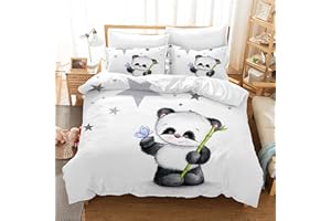 Leleyouzer Panda Set di biancheria da letto per bambini, copripiumino con motivo animali, 1 copripiumino in microfibra e 2 federe da 50 x 75 cm (P2, 220 x 240 cm)