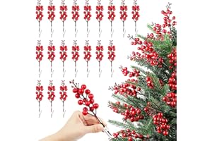 Fangoo 20 Piezas Decoración Artificiales Bayas Rojos con Clips Bayas de Acebo Artificiales para Adornos para el Arbol de Navidad Fêtes D'anniversaire Activités Manuelles Décoration Intérieure