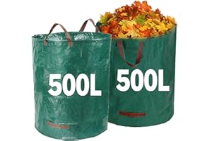 BravoForge Garden Waste Bags Heavy Duty with Handles, Garden Waste Sacks Reusable, Green Rubbish Bags for Plant Waste, Grass and Leaves (Green-500L)