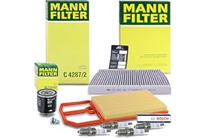‎MANN-FILTER MANN-FILTER Inspektionspaket Filterset 1x Ölfilter, 1x Luftfilter, 1x Innenraumfilter (Aktivkohlefilter), 4x Zündkerze, Kompatibel mit SKODA OCTAVIA 1, VW BORA, GOLF 4, LUPO, POLO,