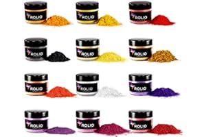 Rolio - Mica Powder - 12 Jars of Pigment for Paint, Dye, Soap Making, Nail Polish, Epoxy Resin, Candle Making, Bath Bombs - Tropical Sunset