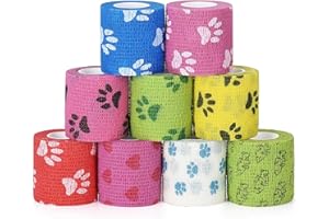 SEADESKY 9 Rollen Selbsthaftende Bandage Hund Vet Wrap Pet Selbstklebender Verband Selbstklebende Bandage für Haustiere Elastische Kohäsive Haftbandage Fixierbinde für Pferd Pet Cohesive Bandages