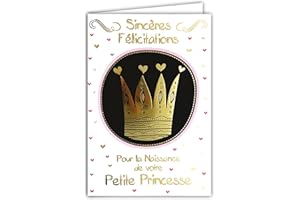 AFIE 69-7026 Carte naissance fille petite princesse oiseau avec dorure Format 12 x 17,5 cm + Enveloppe Blanc