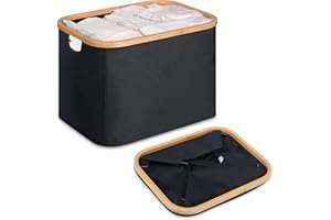 efluky Składany kosz na pranie, 50 l, materiał bambusowy, składany kosz do przechowywania, kosz na pranie, do sypialni, łazienki, kolor czarny