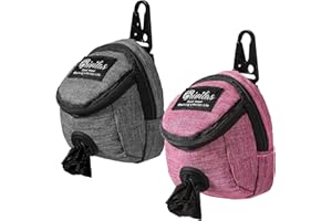 SCOUTTEEMO 2 Stück Hundekotbeutel-Spender, Hundeleckerlibeutel Abfallbeutel, Trainingsbeutel Tragbare Haustier-Gürtelbefestigung für den Außenbereich mit 2 Taschen, Metallschnalle für Hundeleine