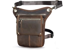 Le'aokuu Herren Echtes Leder Tasche Hüfttasche Beinbeutel Kleines Haken Tasche Messenger Bag 211-4 (211-4 A brązowy)