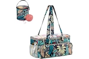 Coopay Sac Pelote de Laine,Sac Fourre-Tout pour Le Stockage de La Laine,Sac de Rangement Laine Voyages pour Crochet Tricot/Aiguille À Tricoter/Peluches De Fil et Projet Inachevé - Forêt Bleu