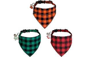 STMK 3 Pack Holiday Cat Bandana Collar with Bell, Breakaway Halloween Thanksgiving Day Christmas Cat Kitten Bandana Collar with Bell for Holiday Cats Kittens Costume Decorations